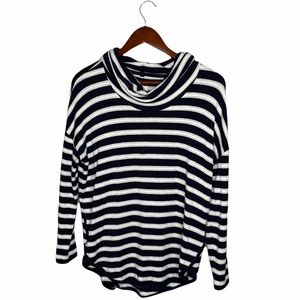 Lou & Grey Striped Cowl Neck Fall Sweater Soft Blue White Cozy Winter